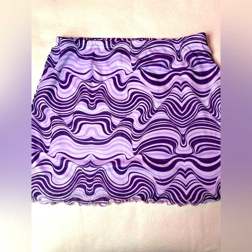Paisley Purple White Mini Pencil Skirt Stretchy Pull on Resort Wear XL NWOT